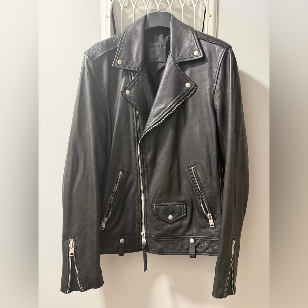 All Saints Milo Asymmetric Zip Leather Moto Jacket, Sz S